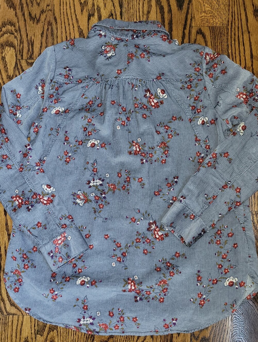 Anthropologie Corduroy Button Up Top Blue With Floral Design - Picture 4 of 8